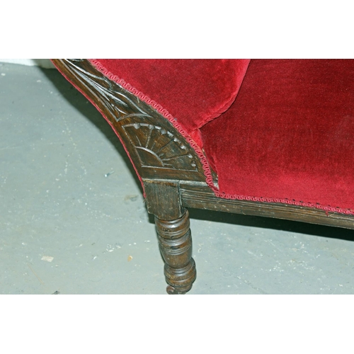 158 - A Victorian ebonised Chaises Lounge with red velvet upholstery