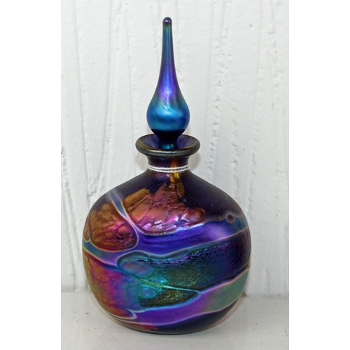 1656 - 5 iridescent glass perfume bottles to inc examples by Siddy Langley & 2 by Okra Glass