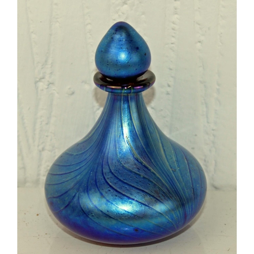 1656 - 5 iridescent glass perfume bottles to inc examples by Siddy Langley & 2 by Okra Glass