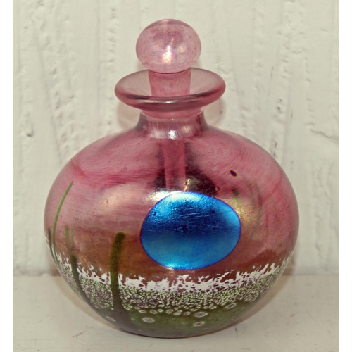 1656 - 5 iridescent glass perfume bottles to inc examples by Siddy Langley & 2 by Okra Glass