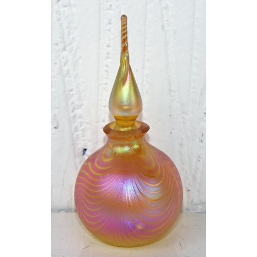 1656 - 5 iridescent glass perfume bottles to inc examples by Siddy Langley & 2 by Okra Glass