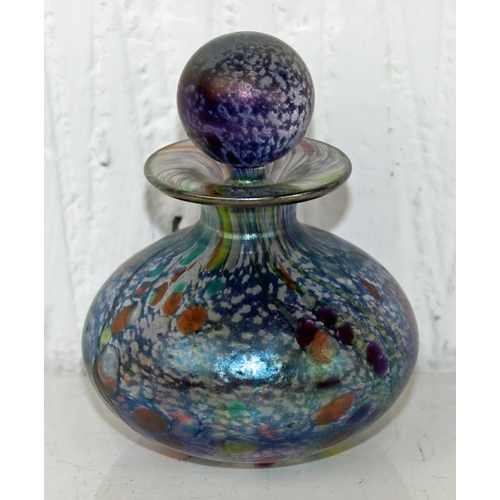 1656 - 5 iridescent glass perfume bottles to inc examples by Siddy Langley & 2 by Okra Glass