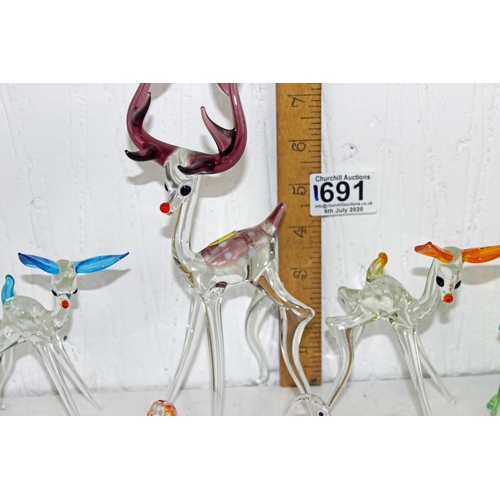 1691 - 7 vintage Murano glass animals, largest approx 8