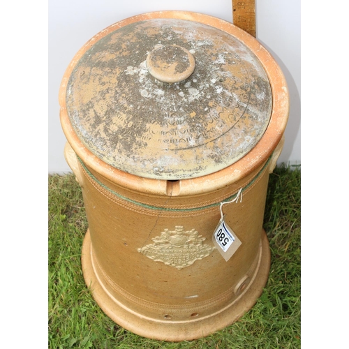 580 - A Victorian salt glazed Danghell's Patent water purifier with lid - would make great planter