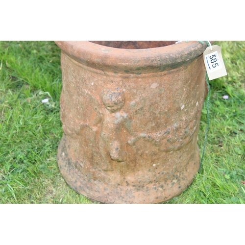 585 - A vintage terracotta planter decorated with Cherubs