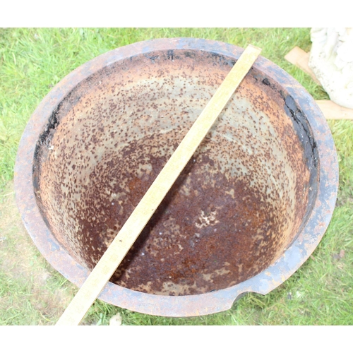 591 - Vintage large cast iron bowl with rounded bottom - approx 24 inches diameter