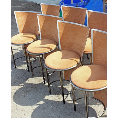 195 - A set of 12 unusual retro dining chairs in chrome and suede - unmarked but believed to be Italian