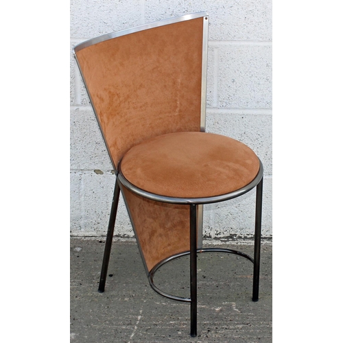 195 - A set of 12 unusual retro dining chairs in chrome and suede - unmarked but believed to be Italian