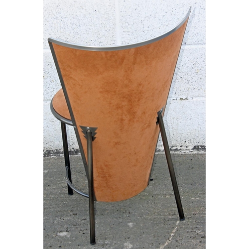 195 - A set of 12 unusual retro dining chairs in chrome and suede - unmarked but believed to be Italian