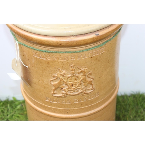 581 - A Victorian salt glazed Maignen's Patent water purifier with lid - would make great planter