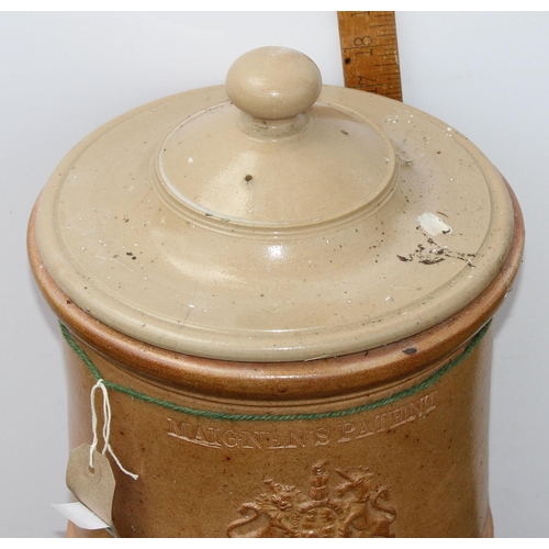 581 - A Victorian salt glazed Maignen's Patent water purifier with lid - would make great planter