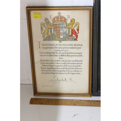 1051 - Three WW2 framed gratitude certificates