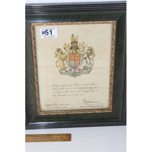 1051 - Three WW2 framed gratitude certificates