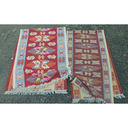 265 - 2 matching flat weave Kilim style runner rugs