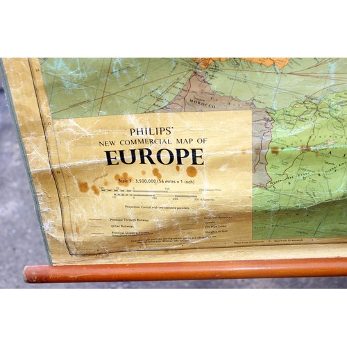 522 - A large vintage wall chart map of Europe by Philip's 1965