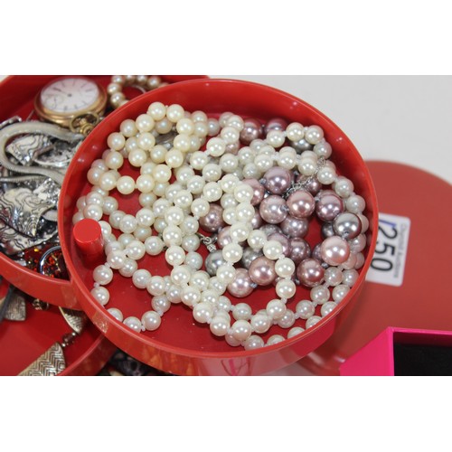 1250 - Qty of assorted vintage and modern costume jewellery etc to inc a gold plated Waltham fob watch