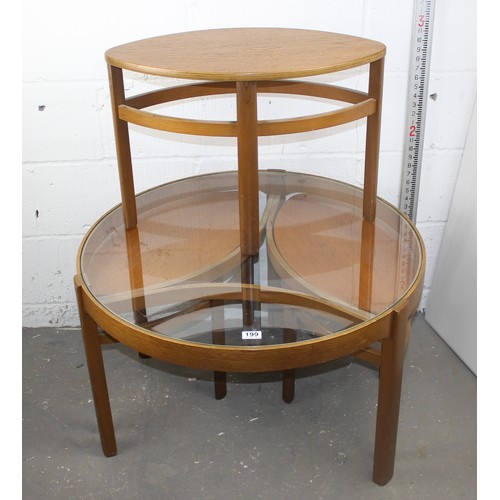 199 - Nathan - Circles - Trinity Nest - A 1960's retro vintage teak wood and glass topped centre / coffee ... 