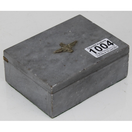 1004 - A WW2 period grey stone cigarette box bearing Paratroopers badge