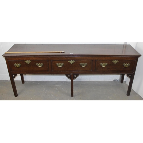 133 - A Georgian 3-drawer sideboard believed to be Elm with original brass handles