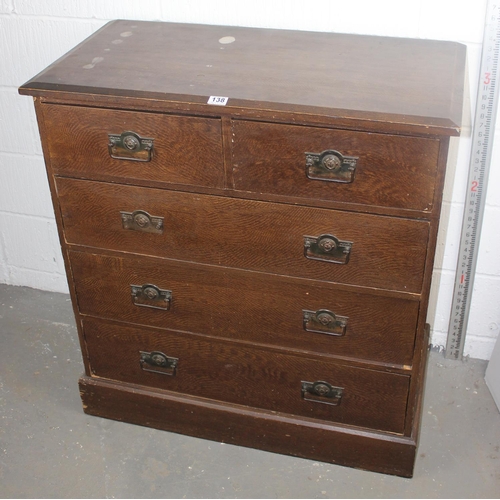 138 - A scumbled 2 over 3 chest of drawers with secessionist metal handles