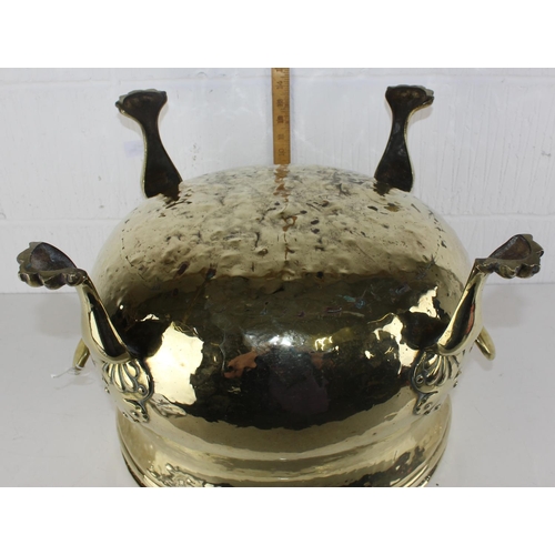 270 - Large and impressive 19th Century brass coal-bucket with lion-paw feet and decorative handles