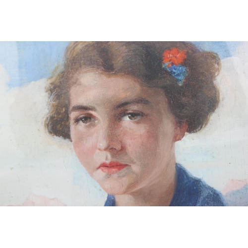 324 - Scottish School (20th Century) - An Oil painting of a young girl behind glass - indistinctly signed ... 