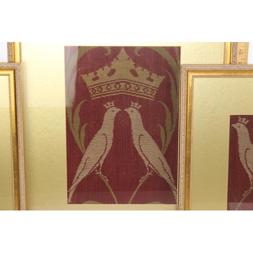 331 - 3 vintage gilt framed tapestry panels of birds and an early 20th century needlework sampler