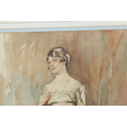 332 - An Art Deco period watercolour of a lady indistinctly signed in pencil lower left