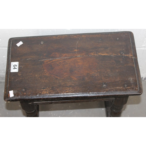 64 - 17th century oak coffin or joint stool with carved frieze