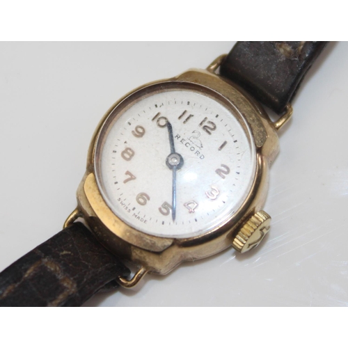 1352 - 9ct gold cased vintage ladies wrist watch by Record  - 9.8g gross weight