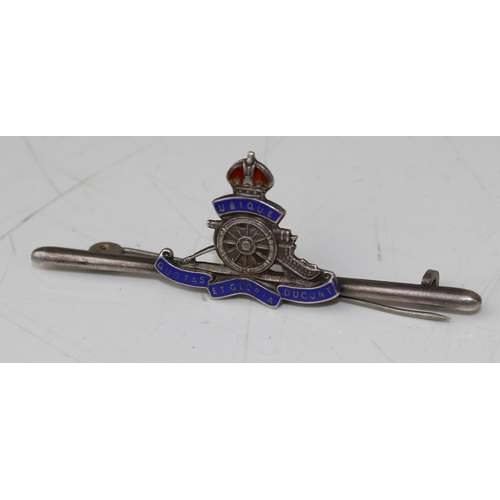 1012 - 2 silver sweetheart brooches - Norfolk Regiment and Royal Artillery