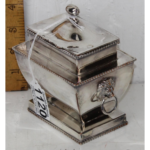 1120 - An antique silver plated tea caddy of classical form