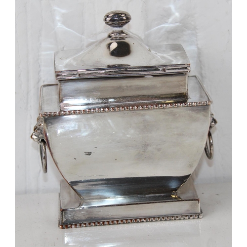 1120 - An antique silver plated tea caddy of classical form