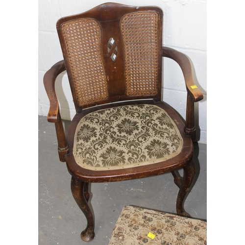 126 - Art Deco period octagonal table, Bergere-backed arm chair and footstool