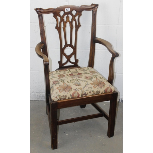 127 - Georgian Chippendale-style carver/arm chair with carved detail