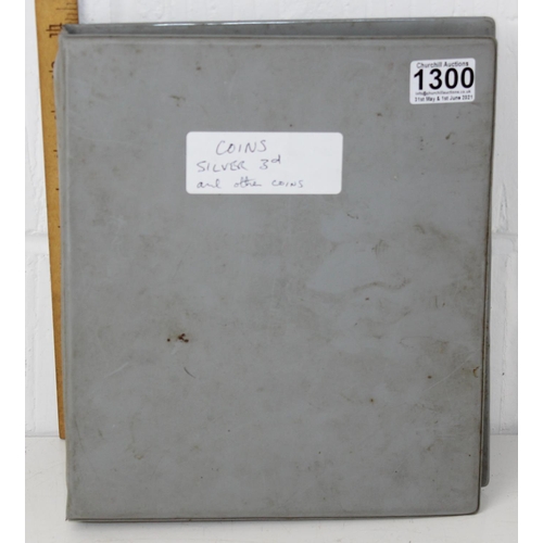 1300 - A folder of assorted coinage, mainly British to inc a qty of silver 3d coins and other silver coins