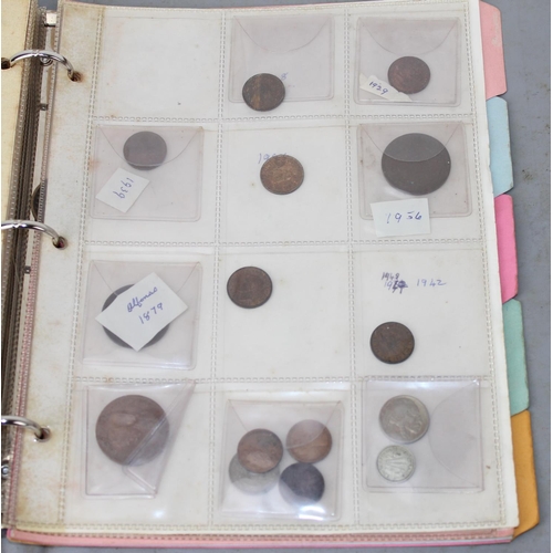 1300 - A folder of assorted coinage, mainly British to inc a qty of silver 3d coins and other silver coins