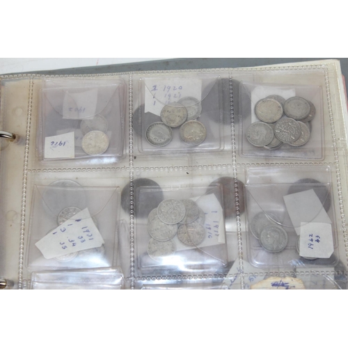 1300 - A folder of assorted coinage, mainly British to inc a qty of silver 3d coins and other silver coins