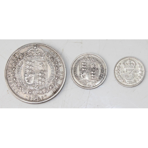 1302 - Great Britain coins - 1887 Queen Victoria Jubilee silver Half Crown, 6d & 3d coins