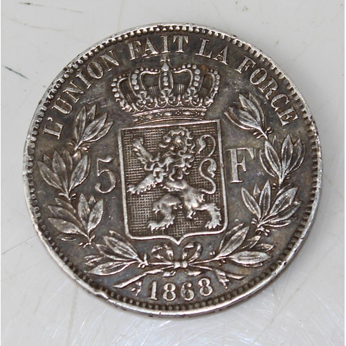 1304 - Belgium coins - 1868 Silver 5 Franc coin - Leopold II