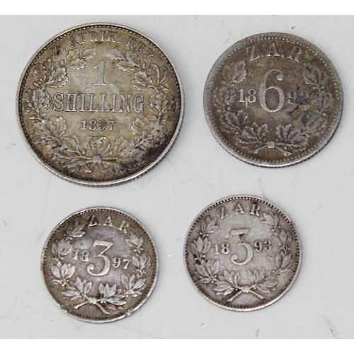 1306 - South Africa coins - 4 19th century silver ZAR coins