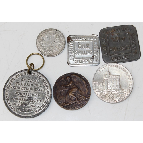 1313 - 1913 1 Mark silver coin and 5 other tokens and medallions