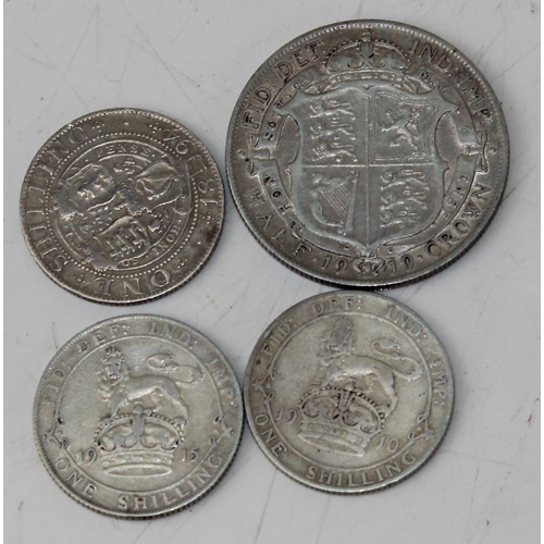 1316 - Great Britain coins - 1919 Half-Crown, & 3 silver shillings