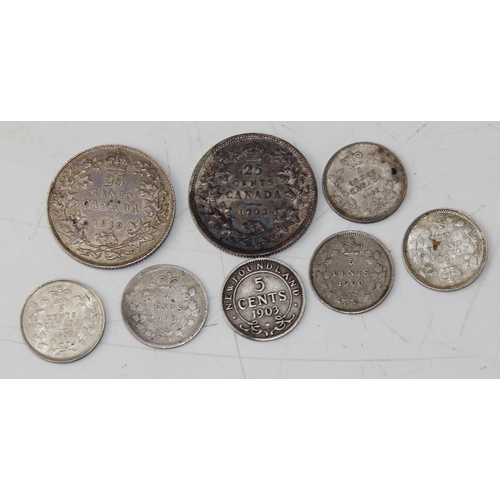 1321 - Canada coins - 8 19th/ early 20th century silver coins to inc Newfoundland