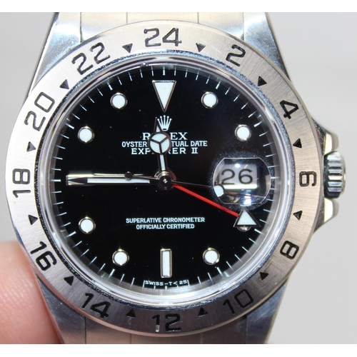 1354 - A Genuine Rolex Explorer II wristwatch with Stainless Steel case and band and black Swiss T<25 dial.... 