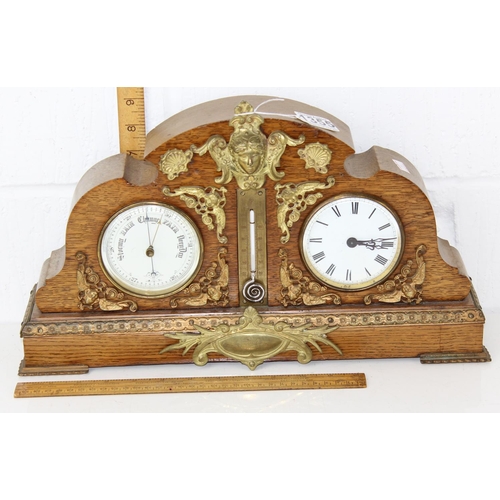 1355 - An impressive late 19th/ early 20th century Oak cased clock & barometer with Mercury thermometer and... 