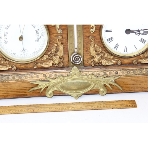 1355 - An impressive late 19th/ early 20th century Oak cased clock & barometer with Mercury thermometer and... 