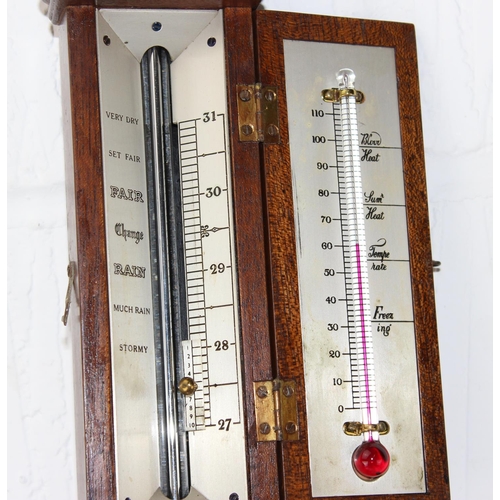 1357 - A 20th century wooden cased stick barometer on Gimbled mounts