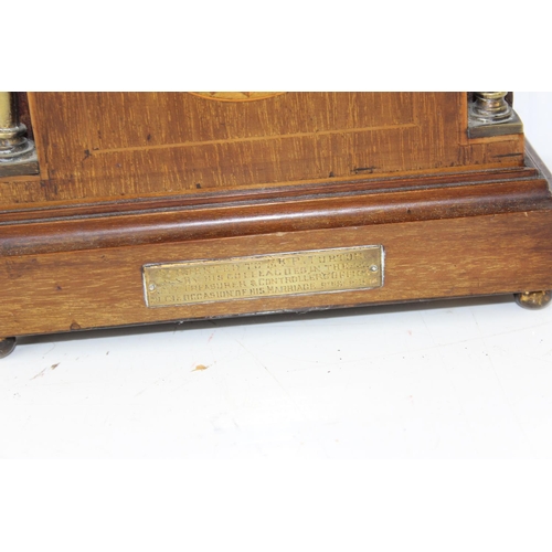 1364 - An Edwardian Sheraton Revival wooden cased mantle clock