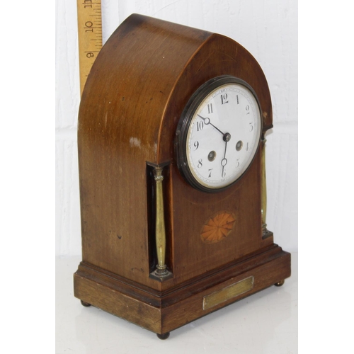 1364 - An Edwardian Sheraton Revival wooden cased mantle clock